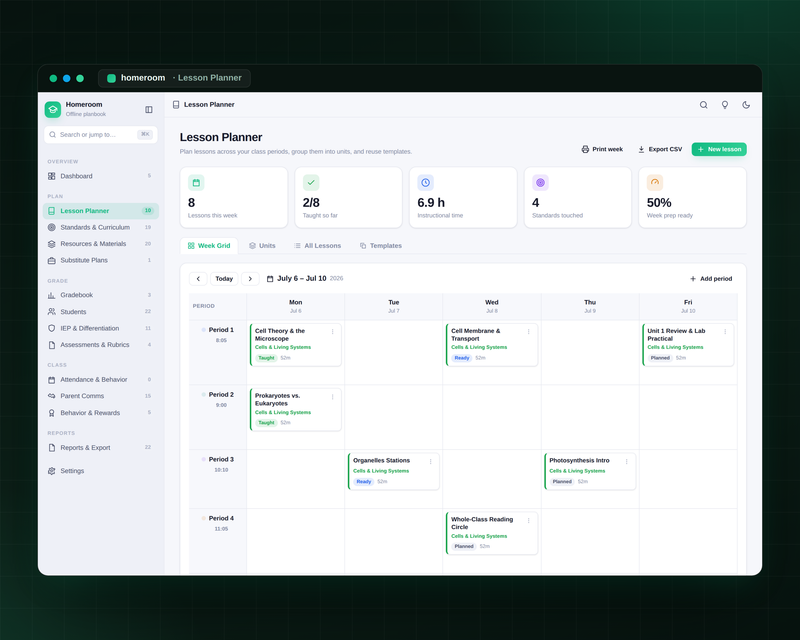 Homeroom — Teacher Planbook — Lesson Planner
