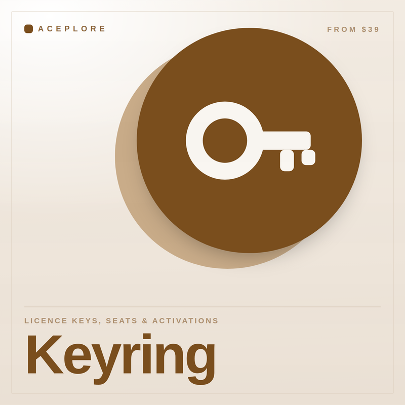 Keyring cover — licence keys, seats and activations