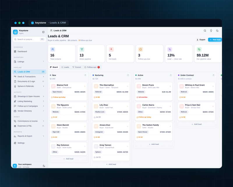 Keystone — Real Estate CRM — Leads & CRM