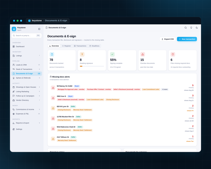 Keystone — Real Estate CRM — Documents & E-sign