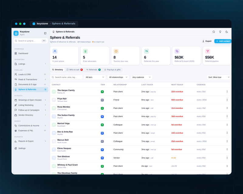 Keystone — Real Estate CRM — Sphere & Referrals