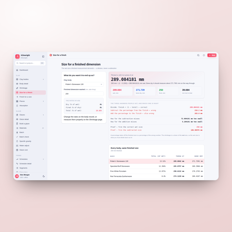 Kilnwright — size for finish