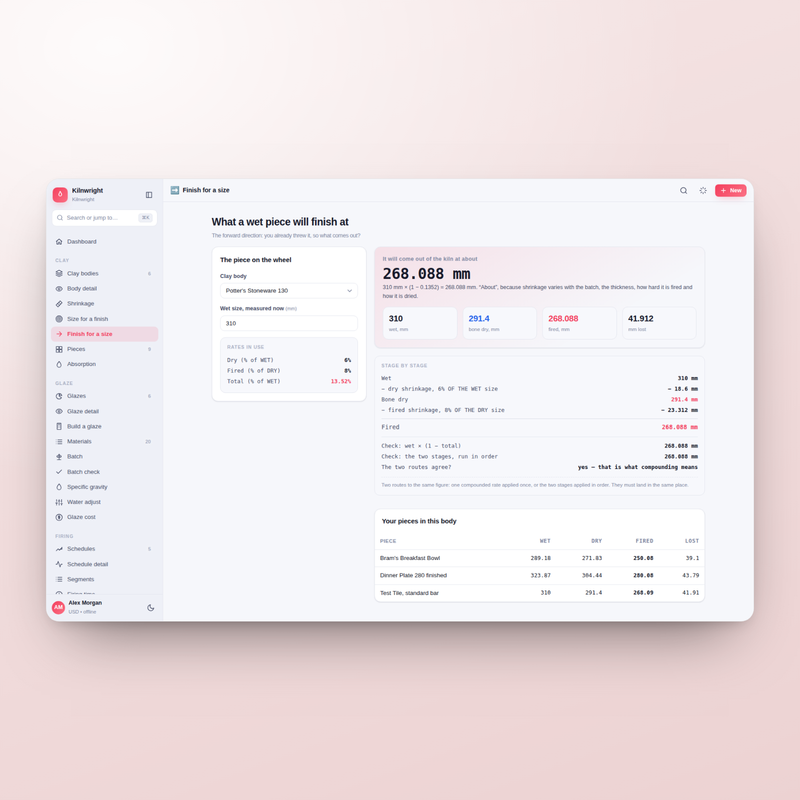 Kilnwright — finish for size