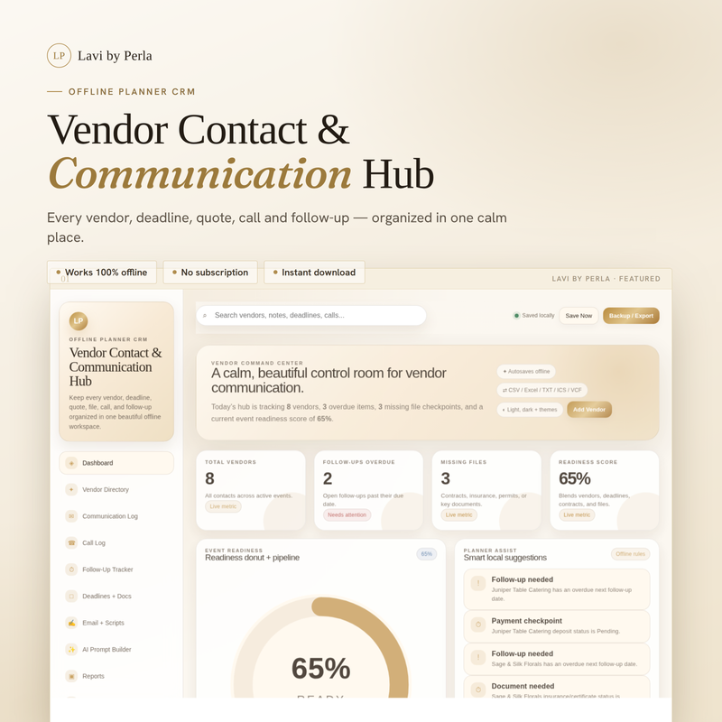 Vendor Contact & Communication Hub by Lavi by Perla — app preview
