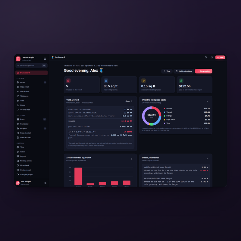 Leatherwright — dashboard, dark theme