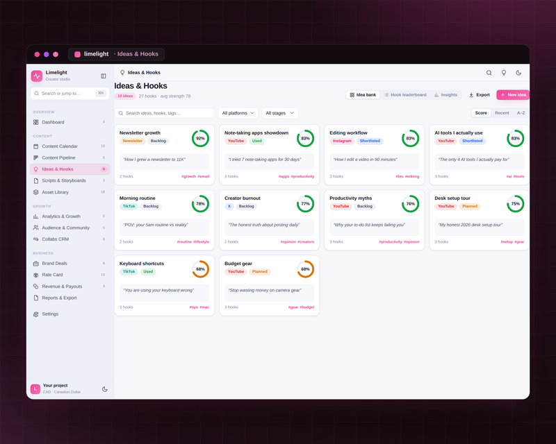 Limelight — Ideas hooks