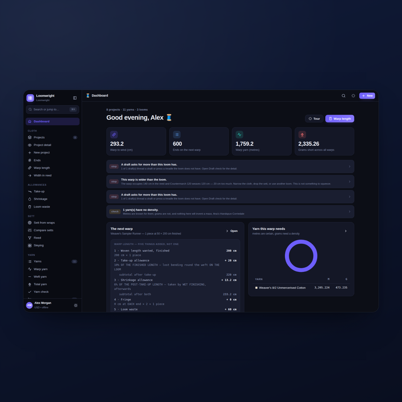Loomwright — dashboard, dark theme