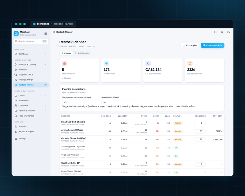 Merchant — Restock Planner