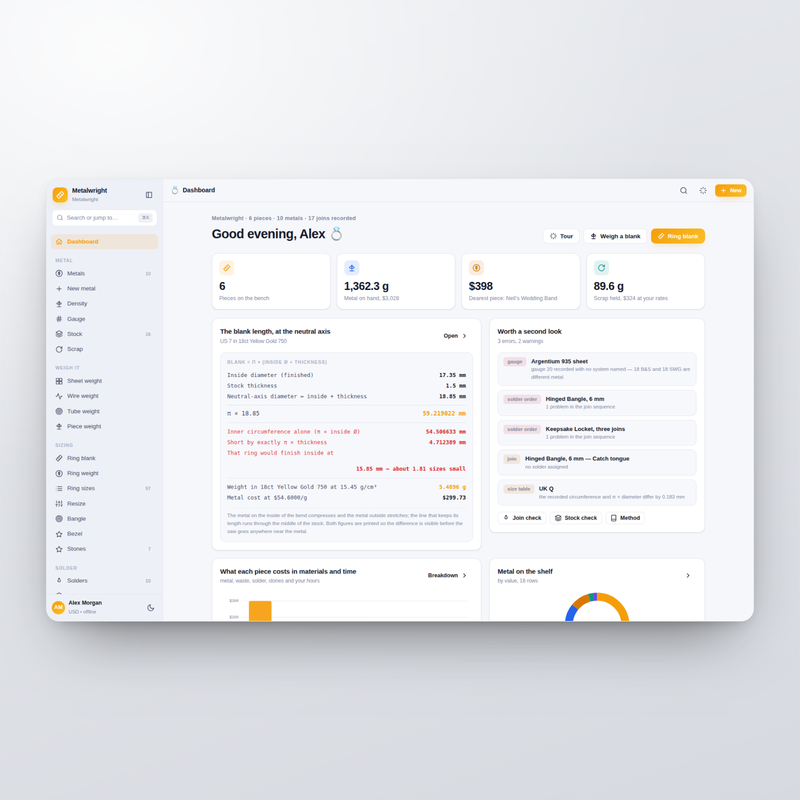 Metalwright — dashboard