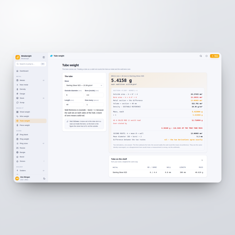 Metalwright — tube weight