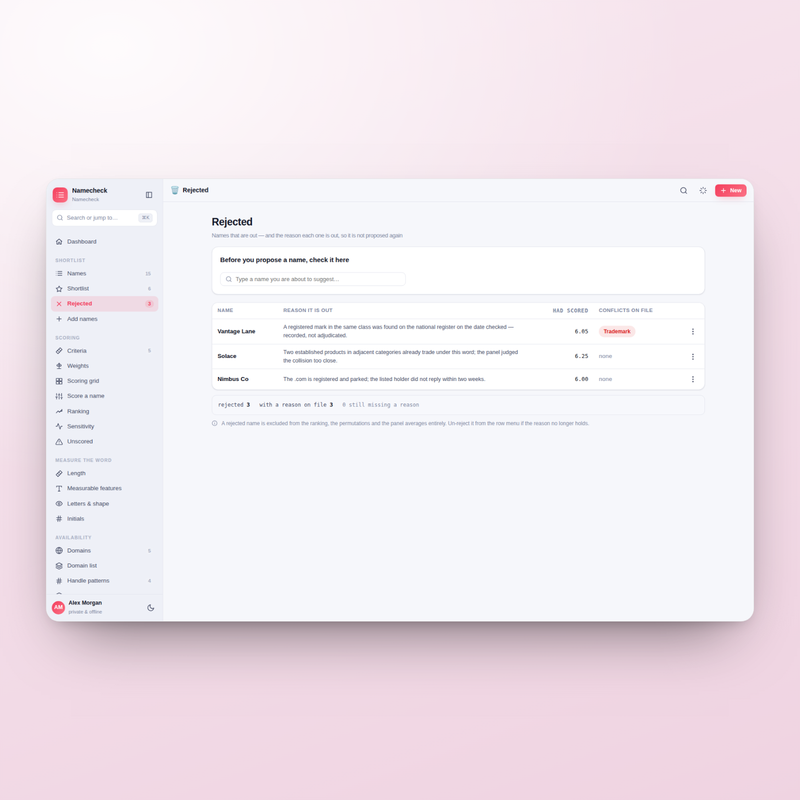 Namecheck — rejected