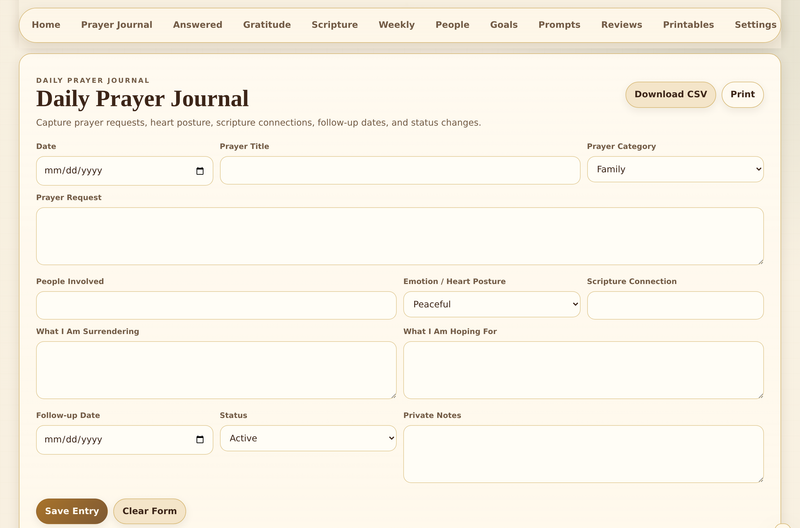 The Gilded Sanctuary Prayer Journal OS — prayer list