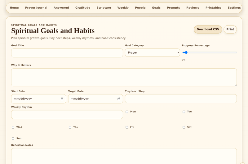 The Gilded Sanctuary Prayer Journal OS — faith goals