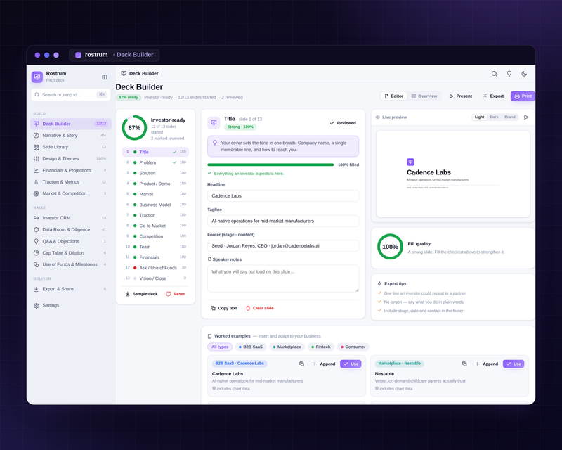 Rostrum — Investor Pitch Deck — Deck Builder