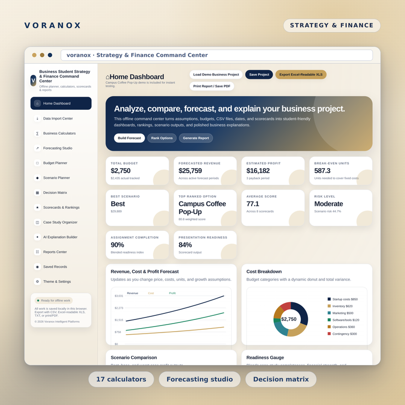 Business Student Strategy & Finance Command Center — dashboard