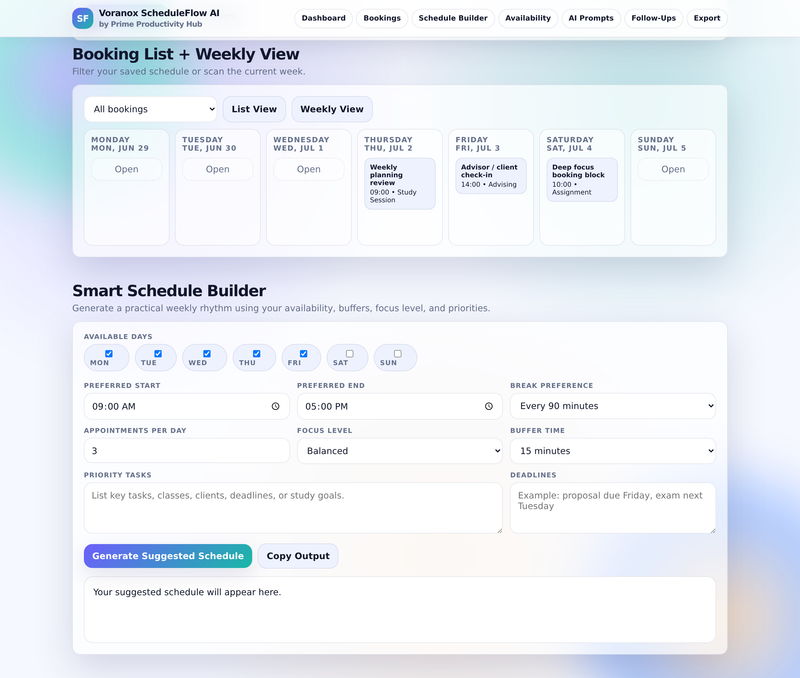 Weekly calendar view with seeded events