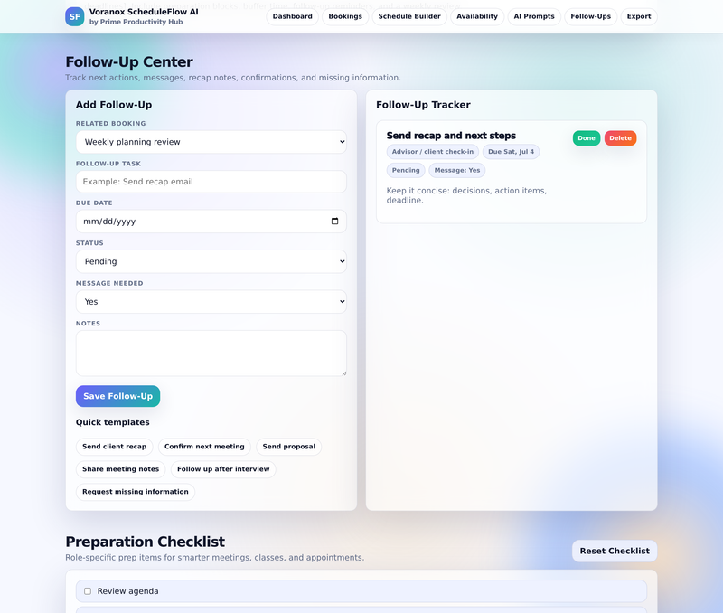 Follow-Up Center in Professional mode