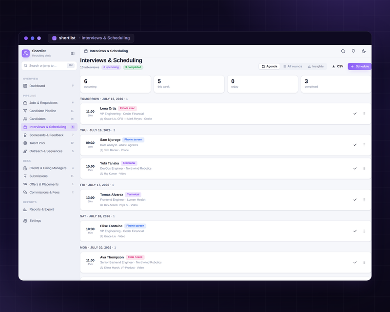 Shortlist — Interviews & Scheduling