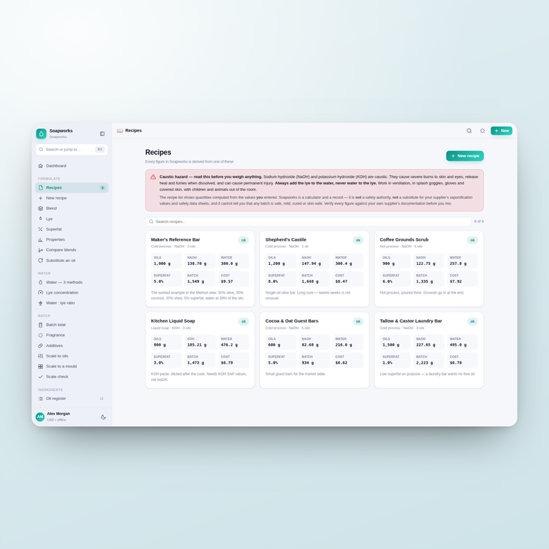 Soapworks — recipes