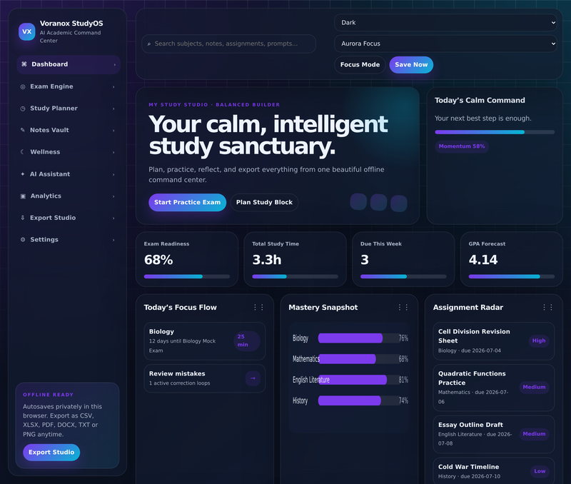 StudyOS in dark mode