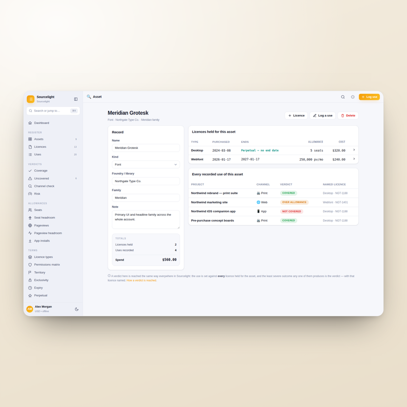 Sourcelight — asset detail