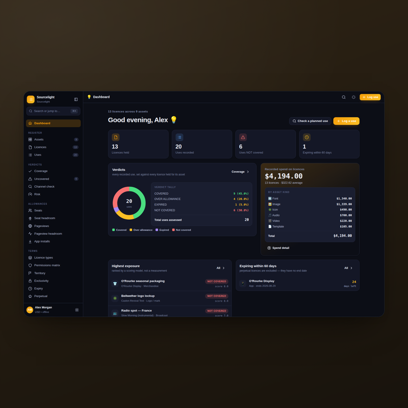 Sourcelight — dashboard dark