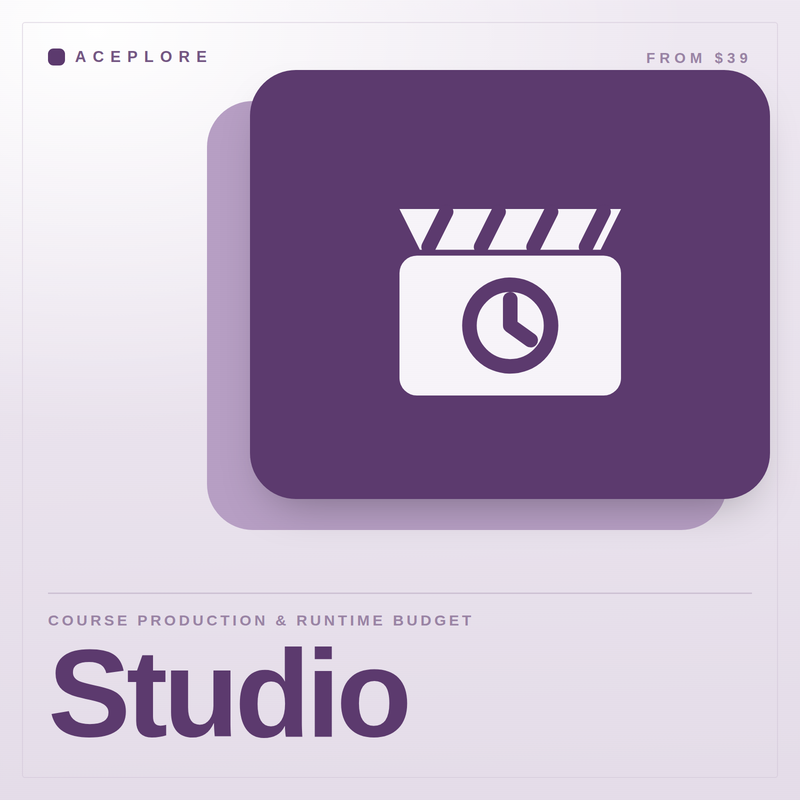 Studio — course production and runtime budget, cover