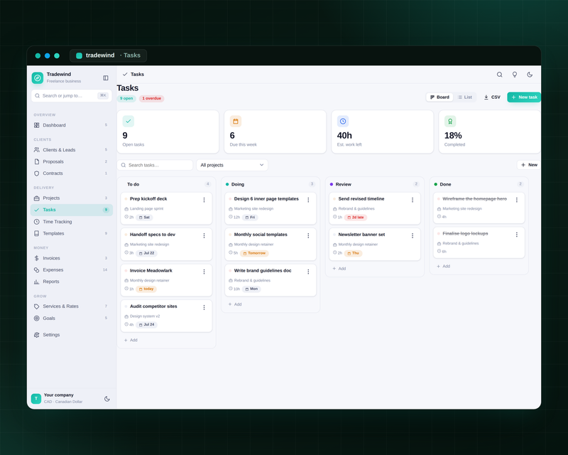 Tradewind — Tasks