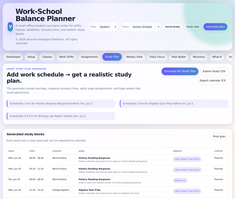 Smart study plan generator with scheduled study blocks